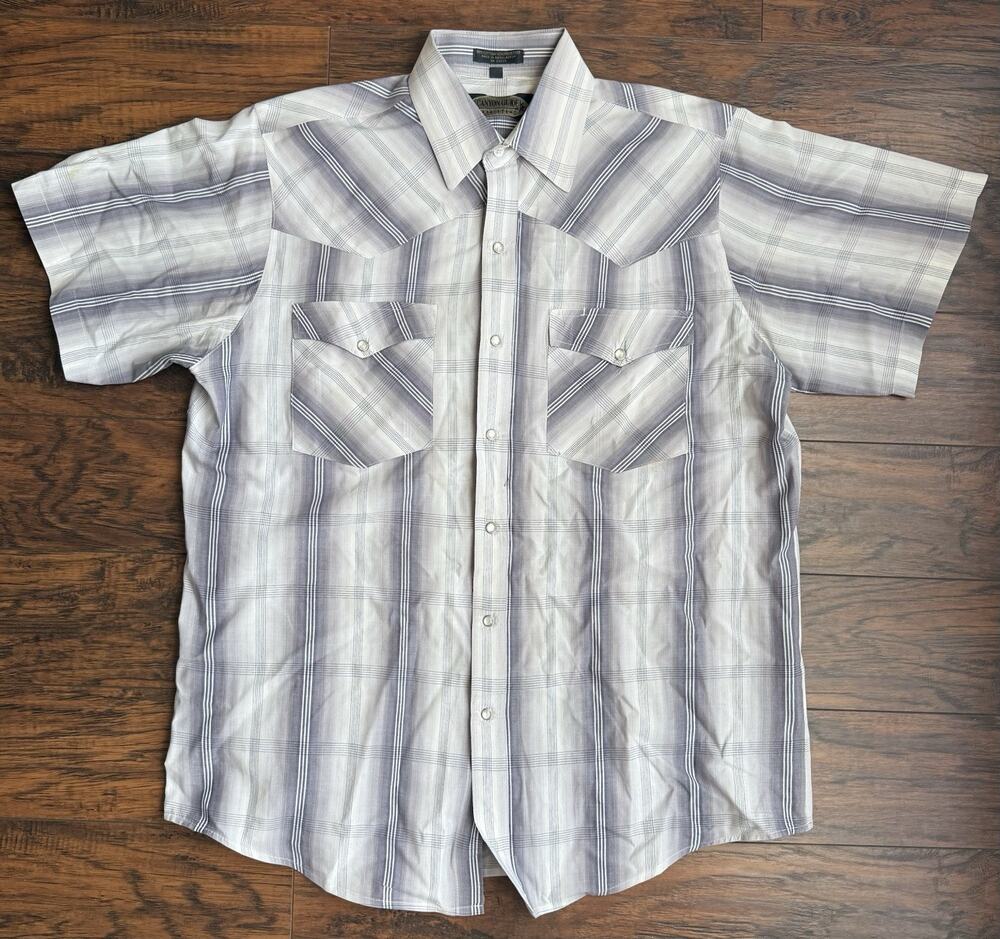Canyon Guide Outfitters Pearl Snap Shirt Mens Large Gray Short Sleeve Western